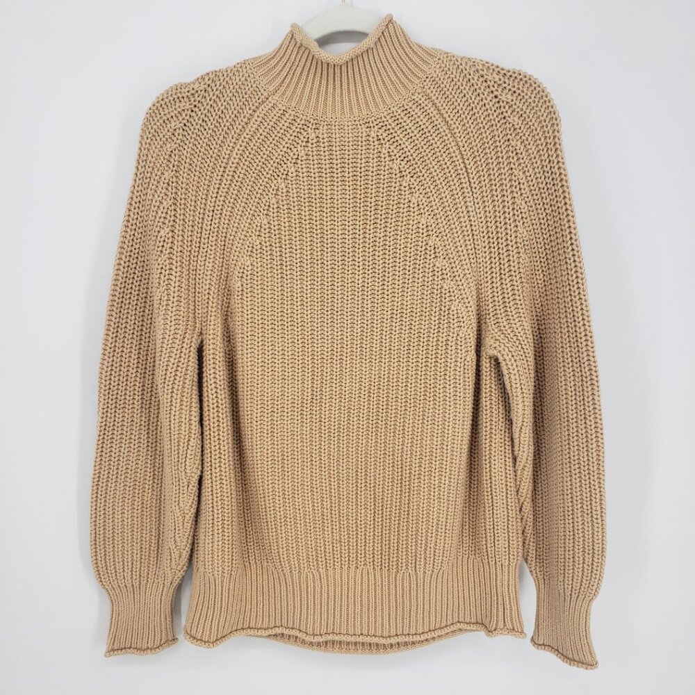 J. Crew Relaxed Roll Neck Sweater S Womens Chunky Knit Mock Neck BE159 Khaki Tan - Picture 3 of 8
